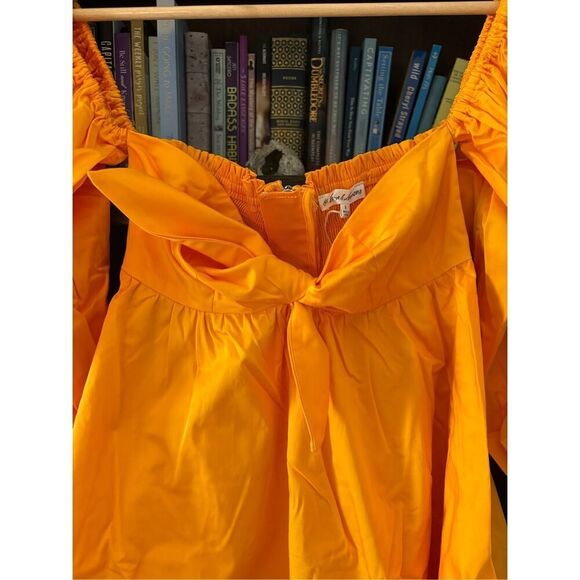 NWT For Love & Lemons Lucia Mini Dress Off the Shoulder Tie Front Orange Small - Picture 9 of 11